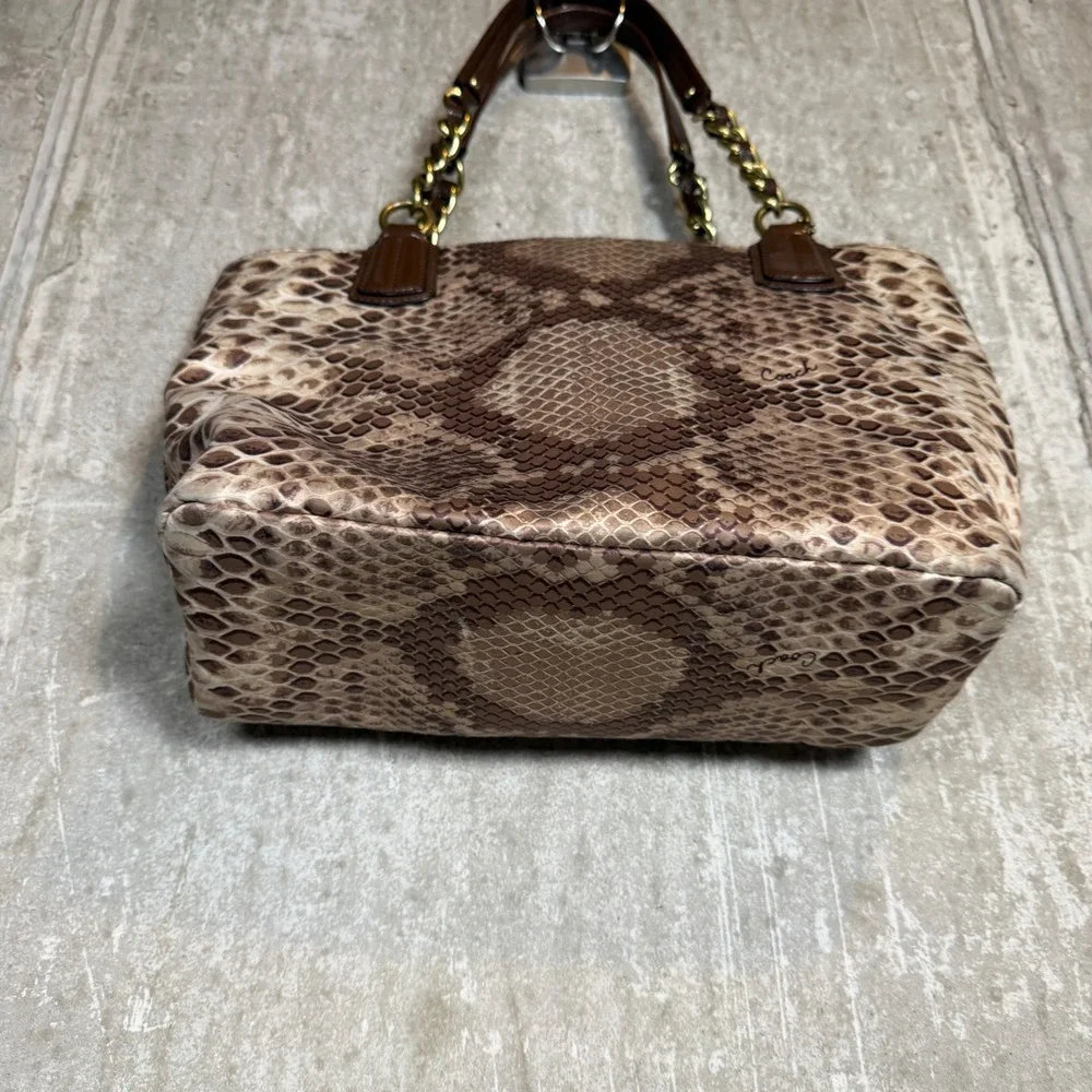 Rare 00's Coach Python Snake Print Tote Brown Leather Gold Chain Bag 20482